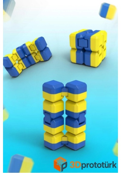 3dprototürk Sarı Lacivert Taraftar Özel Seri Sonsuzluk Küpü Infinity Cube Fidget Toy Stres Giderici Hediye