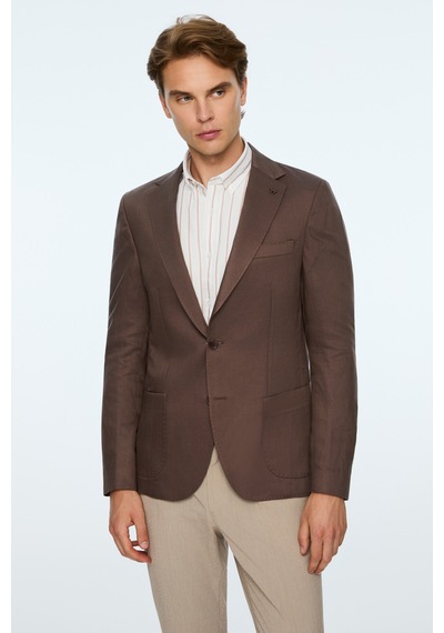 Morven Erkek Kahve Dokuma Trend Düz Slim Fit Mono Yaka Ceket 26ys002004400 Kahve