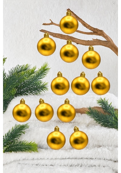 4 Cm 12li Mat Gold Cici Top Mat Yılbaşı Ağacı Süsü