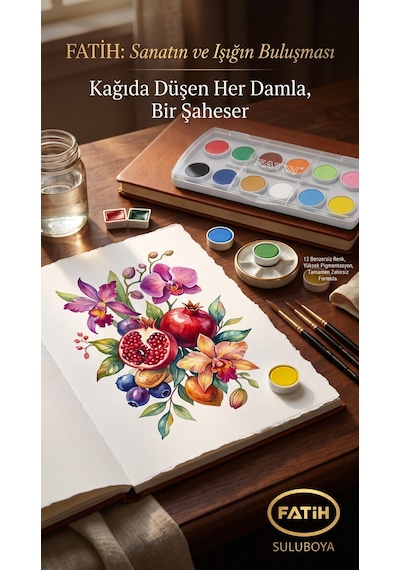 Fatih Sulu Boya S-12 12 Renk Tablet 2'li Avantaj Paket Yıkanabilir Okul Boyası Seti Çok Renkli