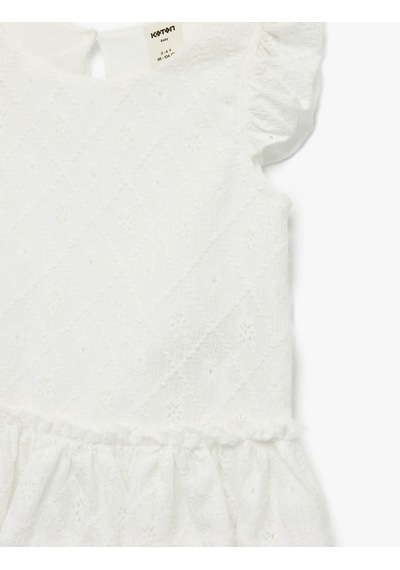 Koton Fırfır Detaylı Ekru Kız Bebek Kolsuz T-shirt 6smg30025ak Ekru