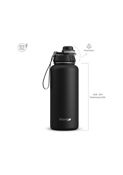 1 Hand Leak-proof Sızdırmaz Çelik Termos 1000 Ml Black St-210