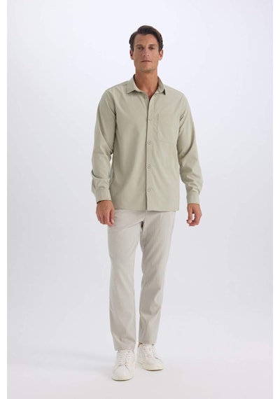 DeFacto Regular Fit Polo Yaka Basic Düz Gofre Uzun Kollu Gömlek D8713AX25SPKH492