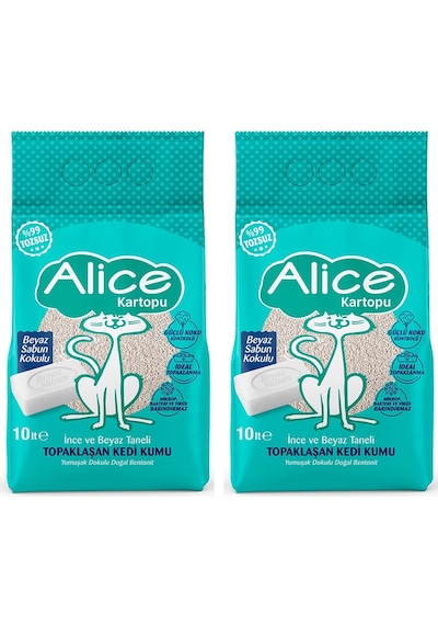 Alice Kartopu İnce Taneli Kedi Kumu Beyaz Sabun Kokulu 2 x 10 L