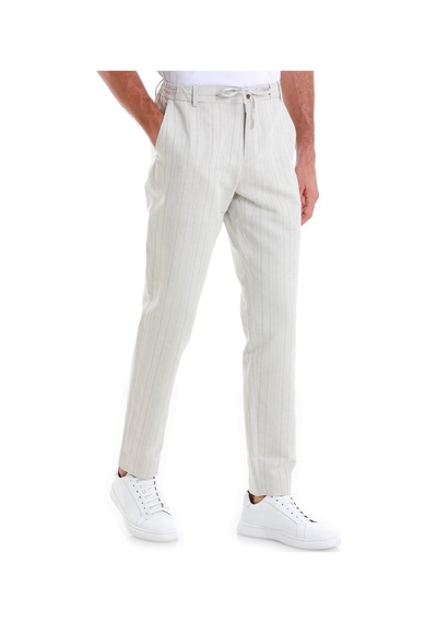 Hatemoğlu Bej Regular Fit Çizgili Yandan Cepli Keten Pantolon 29181324c001 25 Bej
