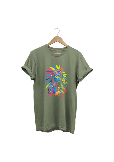 Renkli Kızılderili Baskılı %100 Pamuk Regular Fit Bisiklet Yaka Haki T-shirt Haki Renkli Kızılderili Baskılı %100 Pamuk Regular Fit Bisiklet Yaka Haki T-shirt Haki