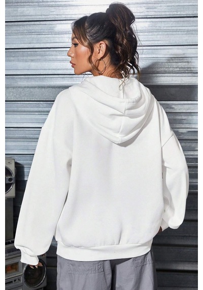 Uyguntarz Mood Baskılı Unisex Oversize Sweatshirt beyaz