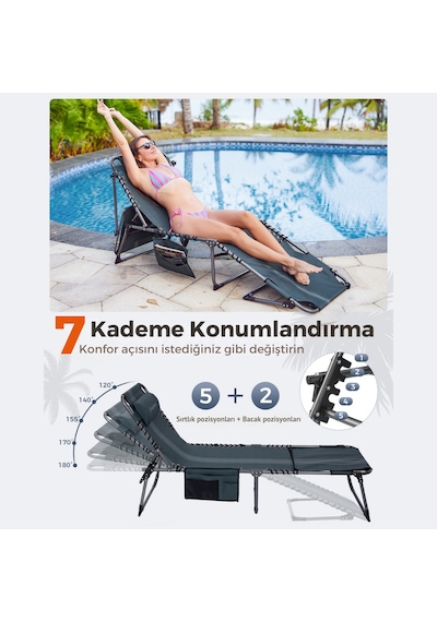 Kingcamp Magnolia B10 Plus Hands-free Premium 7 Kademeli Katlanır Şezlong Blue/grey Koyu Mavi