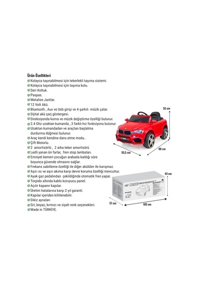 Blade Gt Kırmızı Uzaktan Kumandalı 4x2 12 Volt Akülü Araba - Rc Bmw Akülü Araba Çok Renkli