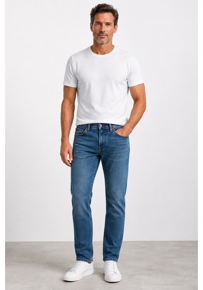 Bihan Store Erkek Yıkamalı Slim Fit Jeans Mc Clap 013-mavi