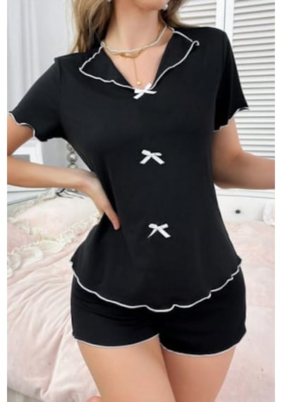 Bella Notte Pamuklu Şortlu Pijama Takımı Siyah