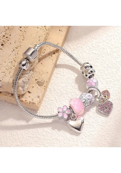 Pink Crystal Kalp Sallantılı Charmlı Bileklik, ...