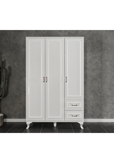 KZNHOME Kartopu 3 Kapaklı 2 Çekmeceli Country Gardırop - Tamamı Mdf