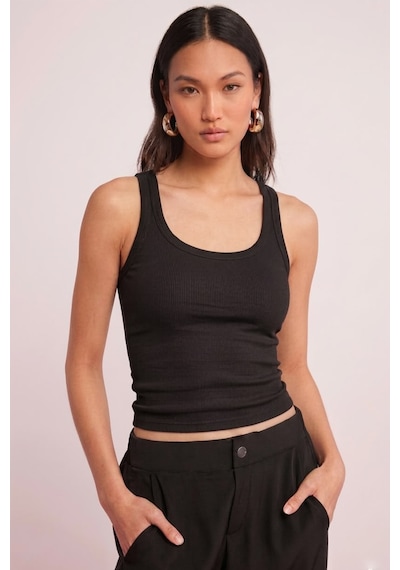 Fit Women Pamuklu Kadın Fitilli Görünümlü Kalın Askılı Basic Atlet 4624-siyah