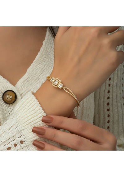 Baget Taşlı Elmas Modeli Altın Kaplama 925 Ayar Gümüş Bileklik