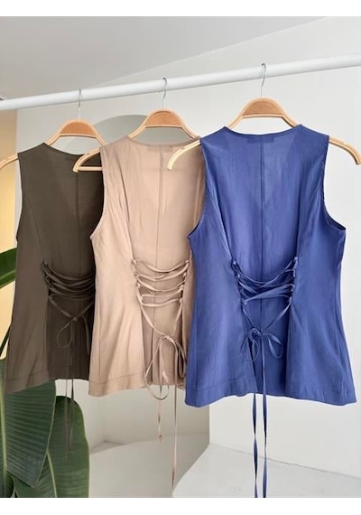 Moderie Butik Arkası Bağcıklı Yelek Plazza Pantolon Modal Takım 10202-08 Haki