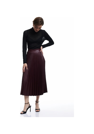 Koton Regular Fit Midi Boy Pileli Midi Boy Suni Deri Etek Bordo 6wak70037uw Bordo