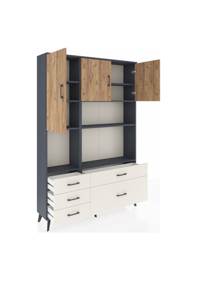 Arges Dolap 8 Raflı 5 Çekmeceli 3 Kapaklı 132x30x195 Antrasit... Antrasit