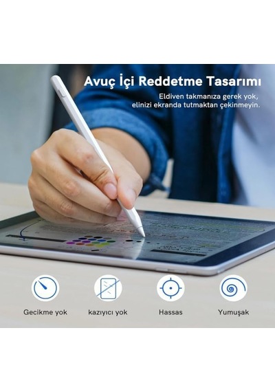 İpad Kalem Apple Pencil Alternatifi İpad Pencil Usb-c Hızlı Şarj, Palm Rejection, 8 Saat Pil İpad 6-10, Air, Pro, Mini Uyumlu, 2 Yedek Uç