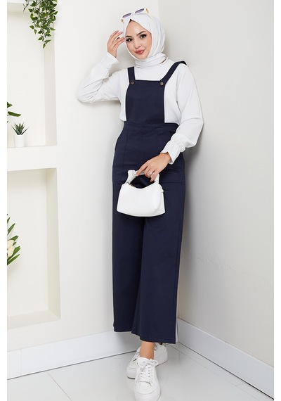 Bestenur Gülru Cepli Gabardin Tulum 1587 - Lacivert Lacivert