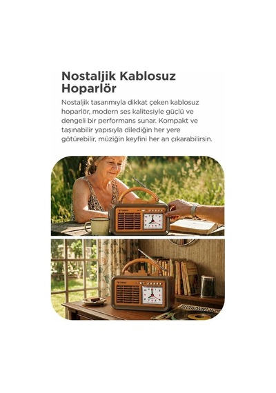 Premium Bağlantı Ses Cihazı Bluetooth Hoparlör Nostaljik Radyo D60 Kırmızı