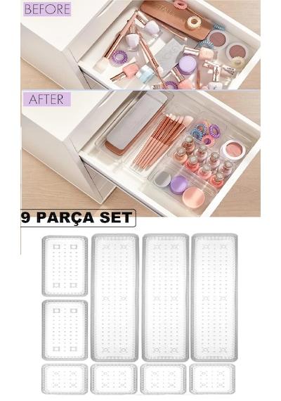 Bade 9'lu Set Dolap Içi Takı Makyaj Organizer Çekmece Içi Düzenle