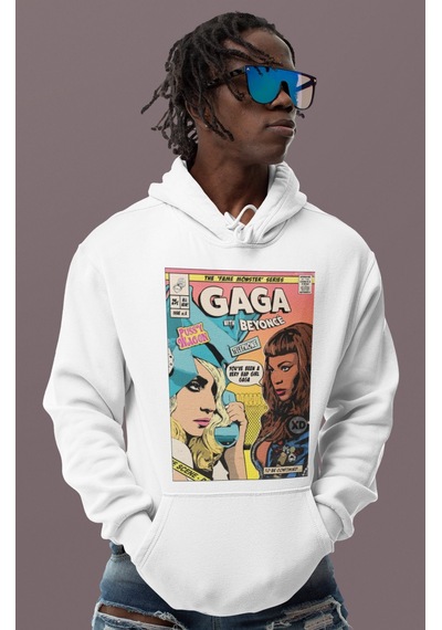 Sevbano Tasarım Lady Gaga With Beyonce Baskılı Unisex Oversize Şarkıcı Ho beyaz