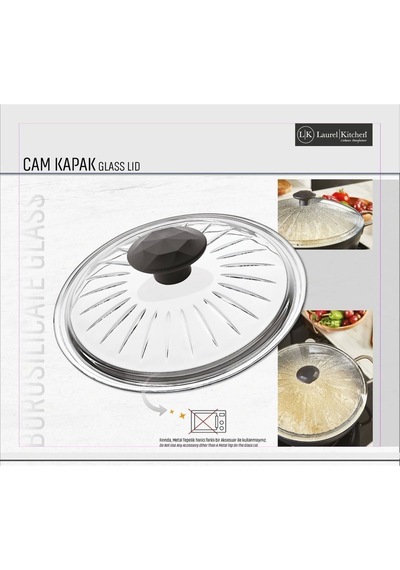 Borcam Kapak Isıya Dayanıklı Tava Tencere Ve Sahan Uyumlu Tepelikli Şık Desenli 26 Cm Kapak Beyaz