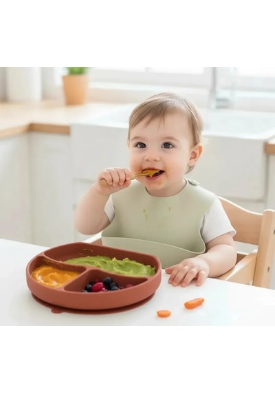 Babyjem Vakum Tabanlı Sabitlenebilir Silikon Tabak Mocha