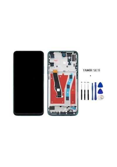 Y9 Prime 2019 Uyumlu Lcd Ekran Dokunmatik Servis Çıtalı Yeşil + Tamir Seti Çok Renkli