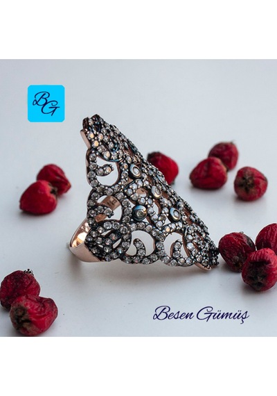 Lale Motifli Mekik Yüzük Gümüş - Rose Gold