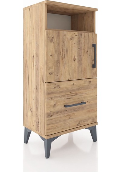 Arges Komodin 2 Raflı Tek Çekmeceli 2 Kapaklı 44x30x96 Çam-çam Atlas Çam