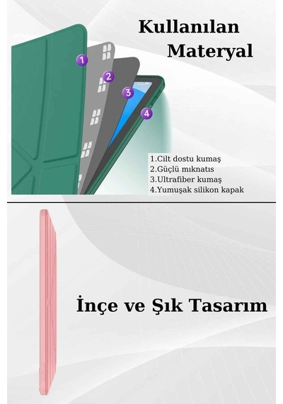 Apple Uyumlu iPad 11 Nesil İnç Kalem Bölmeli Standlı Fuchsia Tri Folding Tablet Kılıfı Diğer