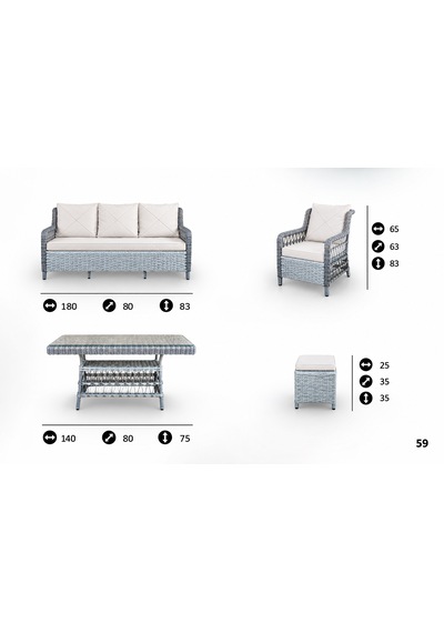 Rattan Bahçe Ve Balkon Takımı Ada Model 3+1+1 Açık-gri