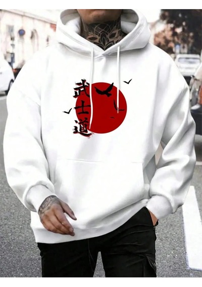 Startmore Tarzsokak Japon Karikatür Baskı Erkekler Hoody O-boyun Tüm Maç Gevşek Kazak Moda Polar Temel Günlük Hoo Beyaz