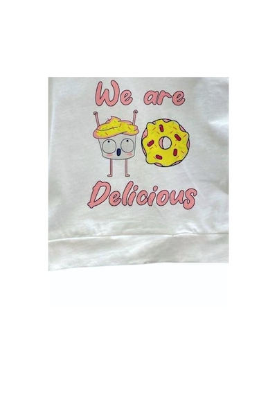 Çikoby Kız Bebek Pamuklu Donat Baskılı T-shirt-13895 Beyaz