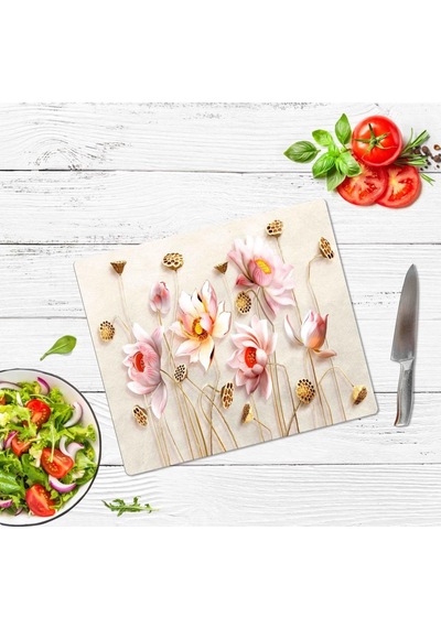 Sabanbaba Dekoratif Cam Kesme Tahtası Ballı Çiçek 30 X 40 Cm Ca