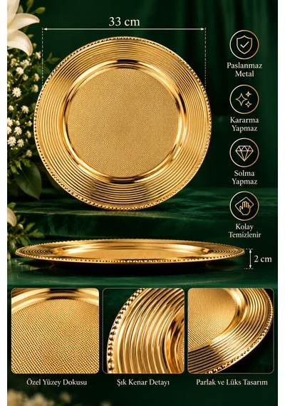 6'lı Gold Paslanmaz Çelik Supla Seti 33 Cm Amerikan Servis Ve Sunum Altlığı Altın - 941836501 Altın