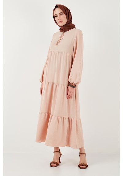 Lela Modest Regular Fit Dik Yaka Uzun Bayan Elbise 611El545 Bej