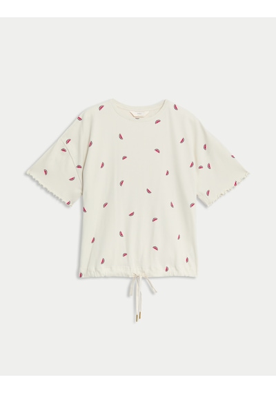 Marks & Spencer Regular Fit Kısa Kollu Pijama Üstü T37003510T Krem Mix