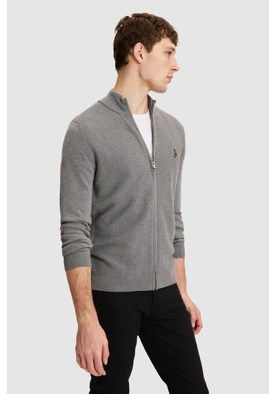 U.S. Polo Assn. Erkek Gri Melanj Basic Triko Hırka 50328871-vr086