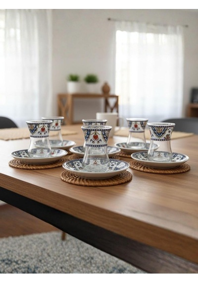 Topkapı 6 Kişilik Çay Seti, French Press Hediyeli, 9 Farklı Osmanlı Desenli Çay Bardağı Takımı 6, Topkapı Lal Genel