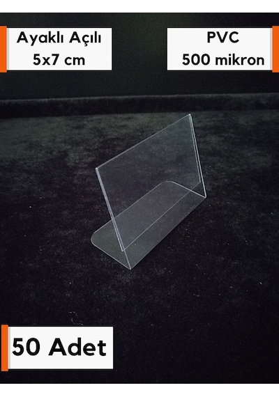 50 Adet Pvc Şeffaf Etiketlik 5x7 Cm Ayaklı İsimlik Pvc Etiketlik