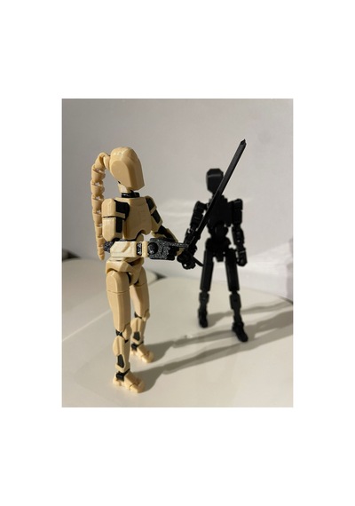Robot Saçlı Kız Ve Siyah Figür İkili Set - Hareketli Eklemli 3d Baskı Robot Aksiyon Figürü