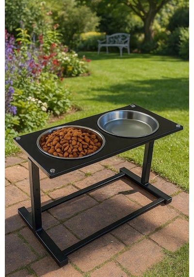 Reyo Ok-ay Store Aybisev 4 Xl Boy Büyük Irk Köpekler İçin Yükseltilebilir Metal Mama Su Kabı Standı Siyah