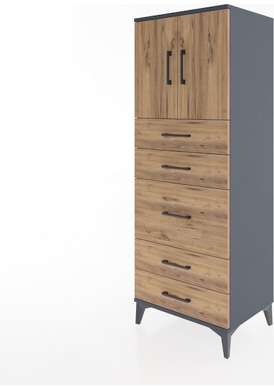Hyperion Dolap 2 Raflı 5 Çekmeceli 2 Kapaklı 60x44x163 Antrasit-çam Antrasit