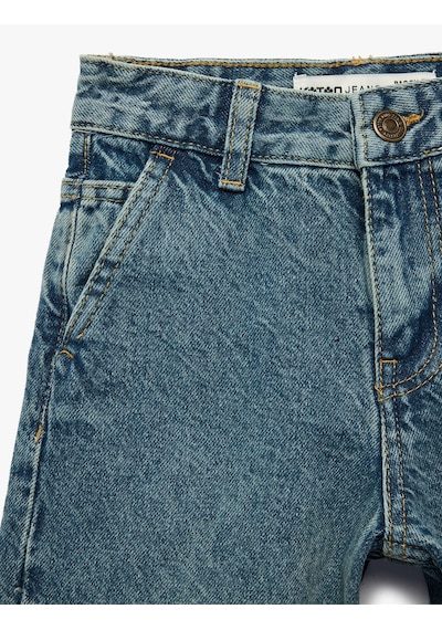 Koton Bol Kesim Cep Detaylı Pamuklu Loose Straight Fit Denim Pantolon Petrol 7wkb40002td