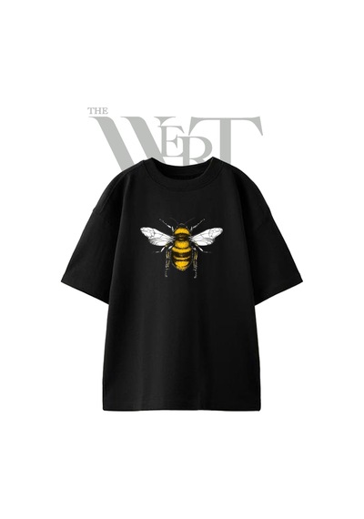 Thewert Bumblebee Tasarım Baskılı Ünisex Siyah Oversize T-shirt
