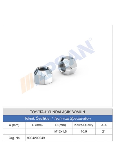 20 Adet Toyota-hyundai Açık Somun