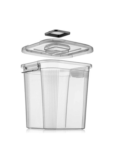 12 Litre Kare Çok Amaçlı Filtre Kapaklı Un Bakliyat Saklama Kabı Gri